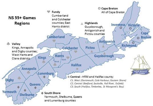 Nova Scotia 55+ Games Region Map